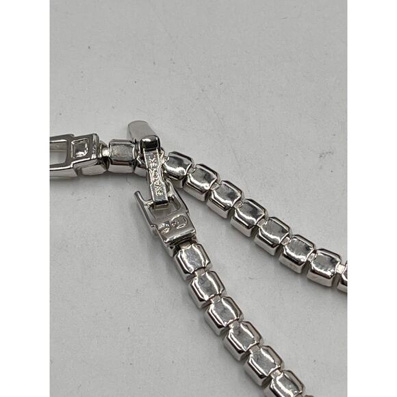 Swarovski Signed Designer Square cut White Rhodium plated Tennis Bracelet - Picture 7 of 9